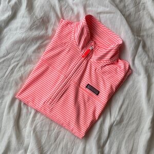 Vineyard Vines Shep Quarter Zip Shirt - Polyester neon orange and white stripes